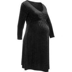 Sukienka aksamitna ciążowa, rękawy 3/4 bonprix czarny. Czarne sukienki ciążowe marki bonprix, z dekoltem w serek, moda ciążowa. Za 54,99 zł.