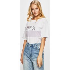 Fila - Top. Różowe topy damskie Fila, s, z nadrukiem, z bawełny, z okrągłym kołnierzem. W wyprzedaży za 79,90 zł.