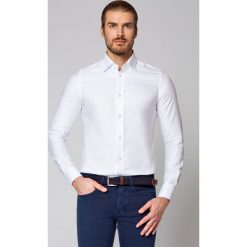 Koszula Biała Bella 2. Białe koszule męskie LANCERTO, m, w kwiaty, z jedwabiu, eleganckie, z kontrastowym kołnierzykiem, bez rękawów. W wyprzedaży za 199,90 zł.
