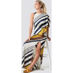 MANGO Sukienka Mandi - Multicolor,Yellow. Szare długie sukienki marki Mango, na co dzień, l, z tkaniny, casualowe, z dekoltem halter, na ramiączkach, rozkloszowane. Za 323,95 zł.