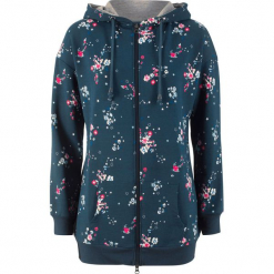 Bluza rozpinana z nadrukiem bonprix ciemnoniebieski z nadrukiem. Niebieskie bluzy damskie bonprix, z nadrukiem, bez rękawów, bez kaptura. Za 89,99 zł.