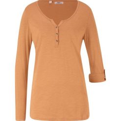 Shirt z przędzy mieszankowej, długi rękaw bonprix kremowy beżowy. Pomarańczowe tuniki damskie bonprix, bez wzorów, bez kołnierzyka, z długim rękawem. Za 44,99 zł.