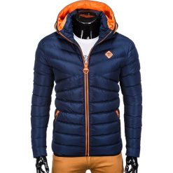 KURTKA MĘSKA ZIMOWA PIKOWANA C363 - GRANATOWA. Brązowe kurtki męskie pikowane Ombre Clothing, na zimę, m, z poliesteru. Za 149,00 zł.