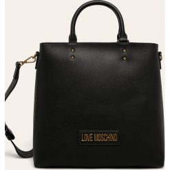 Love Moschino - Torebka. Czarne torby damskie na zakupy Love Moschino, w paski, ze skóry ekologicznej, bez dodatków. W wyprzedaży za 679,90 zł.