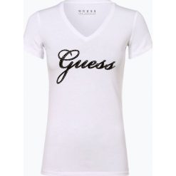 Guess Jeans - T-shirt damski, biały. Białe t-shirty damskie Guess Jeans, m, z aplikacjami, z jeansu, eleganckie, bez kołnierzyka. Za 159,95 zł.