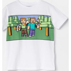 Bawełniany t-shirt Minecraft - Biały. Białe t-shirty męskie Reserved, bez wzorów, z bawełny, bez kołnierzyka. Za 49,99 zł.
