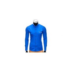 KOSZULA MĘSKA Z DŁUGIM RĘKAWEM K303 - JASNOGRANATOWA. Niebieskie koszule męskie slim marki Ombre Clothing, m, z bawełny, ze stójką, z długim rękawem. Za 39,99 zł.