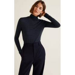 Mango - Bluzka Lux. Czarne bluzki asymetryczne Mango, l, z aplikacjami, z dzianiny, casualowe, z golfem. Za 69,90 zł.