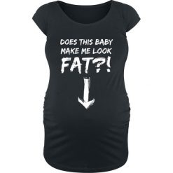 Odzież ciążowa Does this Baby Make Me Look Fat?! T-Shirt czarny. Czarna bluzki damskie marki Odzież ciążowa, xl, z nadrukiem, z okrągłym kołnierzem. Za 54,90 zł.