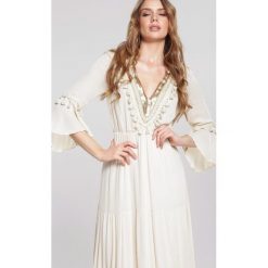Beżowa Sukienka Set Me Free. Brązowe sukienki damskie Renee, s, bez wzorów, boho, bez kołnierzyka, bez rękawów, maxi. Za 179,99 zł.