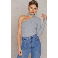 Tranloev Top Rib na jedno ramię ze stójką - Grey. Szare topy damskie Tranloev, bez wzorów, prążkowane, ze stójką. W wyprzedaży za 60,88 zł.