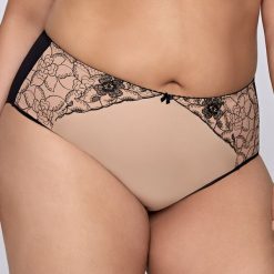 Klasyczne figi z podwyższonym stanem Viola. Brązowe majtki damskie marki Gaia, z nadrukiem, z bawełny. Za 45,99 zł.