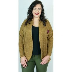 Sweterkowy musztardowy kardigan narzutka miejski styl street look OVERSIZE PLUS SIZE. Swetry damskie Moda Size Plus Iwanek, na wiosnę, s, z aplikacjami, z elastanu, eleganckie, bez rękawów, bez kaptura. Za 95,00 zł.