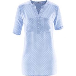 Bluzka tunikowa, krótki rękaw bonprix pudrowy niebieski - biały w kropki. Niebieskie bralety bonprix, w kropki, z krótkim rękawem. Za 54,99 zł.