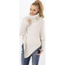 Beżowy Sweter-Ponczo z Golfem z Ozdobnymi Guzikami. Brązowe poncza damskie marki Molly.pl, uniwersalny, bez wzorów. Za 98,90 zł.