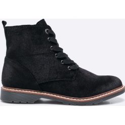 S. Oliver - Botki. Czarne buty zimowe damskie S.Oliver, z materiału, z okrągłym noskiem, na obcasie, na sznurówki. W wyprzedaży za 169,90 zł.