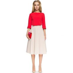 Beżowa Rozkloszowana Spódnica Midi. Brązowe spódniczki damskie Molly.pl, do pracy, s, bez wzorów, z dzianiny, biznesowe, długie, midi, rozkloszowane. Za 84,90 zł.