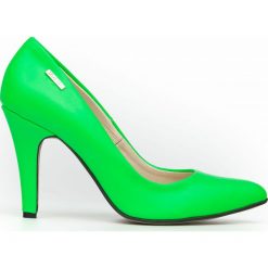 Neonowe czółenka na szpilce - skóra naturalna - model 035 - kolor zielony neon. Zielone czółenka damskie Zapato, na imprezę, z nadrukiem, ze skóry, na wysokim obcasie, na obcasie. W wyprzedaży za 287,10 zł.