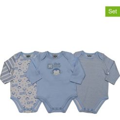 Body (3 szt.) "Little Monkey" w kolorze błękitno-kremowym. Niebieskie body niemowlęce z aplikacjami, z bawełny. W wyprzedaży za 42,95 zł.
