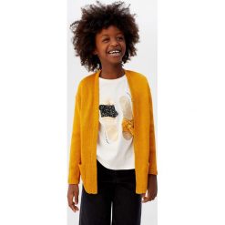 Mango Kids - Kardigan dziecięcy Kendall 110-164 cm. Żółte swetry dziewczęce z dzianiny, długie. Za 79,90 zł.