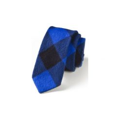 Krawat męski FLANELA kratka. Niebieskie krawaty męskie HisOutfit, w kratkę, z materiału. Za 129,00 zł.