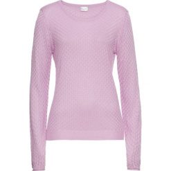 Sweter w ażurowy wzór pointelle bonprix w kolorze bzu. Fioletowe swetry damskie bonprix, bez wzorów, bez rękawów, bez kaptura. Za 69,99 zł.