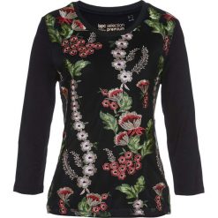 T-shirt z kwiatową aplikacją bonprix czarno-jasnoróżowo-zielony. Czarne t-shirty damskie bonprix, z aplikacjami, bez kołnierzyka. Za 129,99 zł.