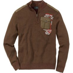 Sweter ze stójką bonprix brązowy. Pomarańczowe swetry męskie bonprix, xxl, z haftami, ze stójką, bez kaptura. Za 54,99 zł.