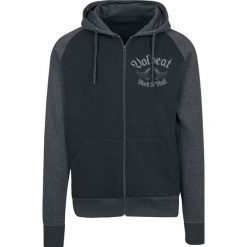 Volbeat Rock'N'Skull Bluza z kapturem rozpinana czarny/odcienie szarego. Szare bluzy męskie marki Volbeat, l, bez wzorów, rockowe, z kapturem, bez rękawów, z kapturem. Za 199,90 zł.