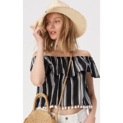 Bluzka hiszpanka w paski - Czarny. Czarne bluzki damskie Sinsay, s, w paski, bez kołnierzyka, bez rękawów. Za 49,99 zł.