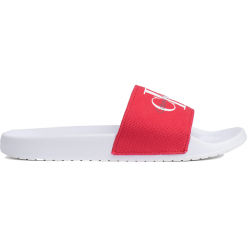 Calvin Klein Jeans Chantal RE9587-TMT. Klapki damskie Calvin Klein, w paski, z jeansu, bez obcasa. W wyprzedaży za 129,99 zł.