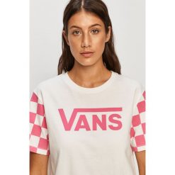 Vans - T-shirt. Białe bluzki damskie Vans, s, z nadrukiem, z bawełny, casualowe, z okrągłym kołnierzem. Za 139,90 zł.
