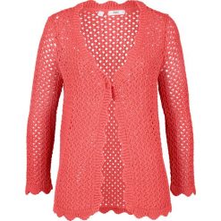 Sweter rozpinany, rękawy 3/4 bonprix koralowy. Czerwone swetry damskie bonprix, bez wzorów, bez rękawów, bez kaptura. Za 99,99 zł.