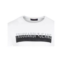 T-shirt Trussardi Jeans. Niebieskie t-shirty męskie Trussardi Jeans, m, bez wzorów, z jeansu, z włoskim kołnierzykiem. Za 189,00 zł.