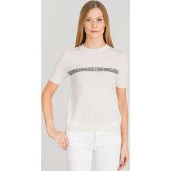 SWETER EMPORIO ARMANI. Białe swetry damskie Emporio Armani, bez wzorów, z wełny, z krótkim rękawem, krótkie, bez kaptura. Za 444,95 zł.