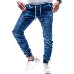 Spodnie męskie jeansowe jogger granatowe Recea. Spodnie męskie Recea, s, bez wzorów, z bawełny. Za 129,99 zł.