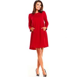 Czerwona Sukienka Oversize z Suwakami na Rękawach. Czerwone sukienki damskie marki Molly.pl, do pracy, s, bez wzorów, biznesowe, bez kołnierzyka, z długim rękawem, długie, mini, oversize. Za 139,90 zł.