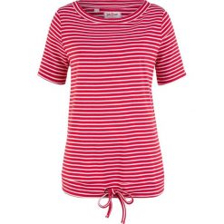 Shirt w paski, krótki rękaw bonprix czerwono-biały w paski. Czerwone koszulki damskie marki bonprix, w paski, bez kołnierzyka. Za 49,99 zł.