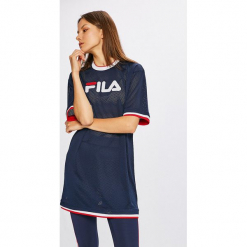 Fila - Sukienka. Szare sukienki dzianinowe marki Fila, na co dzień, m, z aplikacjami, casualowe, z okrągłym kołnierzem, z krótkim rękawem, mini, proste. W wyprzedaży za 269,90 zł.