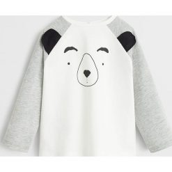 Mango Kids - Longsleeve dziecięcy Bear 80-104 cm. Białe t-shirty chłopięce Mango Kids, z nadrukiem, z bawełny, bez rękawów. Za 45,90 zł.