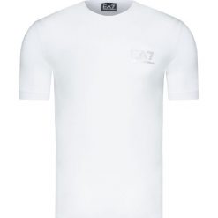 T-shirt EA7 EMPORIO ARMANI Biały. Białe t-shirty męskie marki EA7 Emporio Armani, bez wzorów, z dżerseju, sportowe, bez kołnierzyka, krótkie. W wyprzedaży za 185,00 zł.