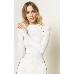 Sweter Patrizia Pepe 8M0981/A6G6-W146. Białe swetry damskie Patrizia Pepe, m, bez wzorów, z poliesteru, klasyczne, bez rękawów, bez kaptura. W wyprzedaży za 629,00 zł.