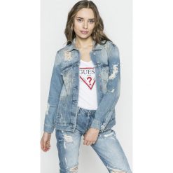 Guess Jeans - Kurtka Ellie. Niebieskie płaszcze damskie marki Guess Jeans, s, z aplikacjami, z bawełny, krótkie. W wyprzedaży za 569,90 zł.