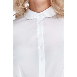 Granatowa Elegancka Bluzka Koszulowa z Okrągłym Kołnierzykiem. Niebieskie bluzki koszulowe Molly.pl, l, biznesowe, z długim rękawem. Za 121,90 zł.