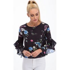 Bluzki damskie: Czarna bluzka w kwiaty 8301