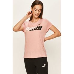 Puma - T-shirt. Różowe topy sportowe damskie Puma, s, z nadrukiem, z bawełny, z krótkim rękawem. Za 99,90 zł.