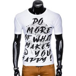 T-SHIRT MĘSKI Z NADRUKIEM S1002 - BIAŁY. Białe t-shirty męskie marki Ombre Clothing, s, z nadrukiem. Za 19,99 zł.