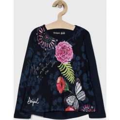 Desigual - Longsleeve dziecięcy 104 - 164 cm. Niebieskie bluzki dziewczęce Desigual, z aplikacjami, z bawełny, z okrągłym kołnierzem, długie. W wyprzedaży za 119,90 zł.