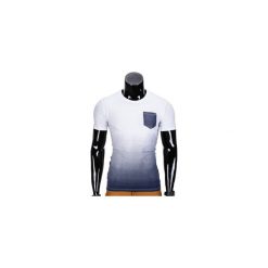 T-shirty męskie: T-SHIRT MĘSKI BEZ NADRUKU S427 – BIAŁY/CIEMNOGRANATOWY