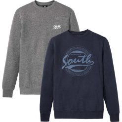 Bluza (2 szt. w opak.) bonprix szary melanż z nadrukiem + ciemnoniebieski z nadrukiem. Szare bluzy męskie bonprix, s, z nadrukiem, bez kołnierzyka, bez rękawów, bez kaptura. Za 109,98 zł.